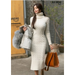 ZIYIXIN Women's Turtleneck Sweater Dress, Long Sleeve Solid Color Cable Knit Slim Fit Midi Dress