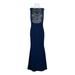 Aidan Mattox Boat Neck Sleeveless Beaded Sequin Rhinestone Front Keyhole Back Zipper Side Stretch Crepe Dress-NAVY