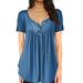 Zeiger Women's V-neck Casual Short Sleeve T-Shirts Solid Color Button Pleated Tunic Tops