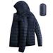 Peroptimist Ultra Light Men's Lightweight Packable Short Down Jacket Hooded Down Cotton Coat, Using Quilt-free Filling Technology, Easy To Store, Suitable for Travel Outdoor Hiking DARK BLUE L
