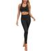 Sexy Dance Womens Plain Fitness Yoga Set Workout Fitness Suit Ladies Workout Fitness Shaper Tank Tops + Sports Gym Exercise Elastic Push Up Leggings 2 Piece