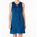 Sandra Darren NEW Blue Womens Size 14P Petite Faux-Suede Shift Dress