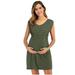 ICQOVD Women'S Maternity Pregnancy Sleeveless O-Neck Solid Color Dress