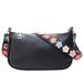 Winnereco Women PU Solid Color Flower Patchwork Strap Shoulder Bag (Black)