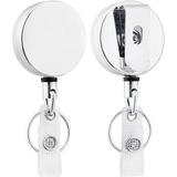 2 Pack Heavy Duty Retractable Badge Holder Reel, Will Well Metal ID Badge Holder with Belt Clip Key Ring for Name Card Keychain All Metal Casing, 27.5" Steel Wire Cord, Reinforced Id Strap