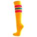 Golden Yellow Stripe Couver Elite Quality Athletic Knee-High Socks, Hot Pink / Bright Blue Medium