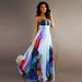 Women's Sexy Slim-Fit Wrapped-Chest Sleeveless Off-Shoulder Gathered Floral Printed Long Dress