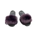 Avamo Faux Fur Slides Fuzzy Fluffy Slippers Flat Soft Sandals Open Toe Casual Shoes