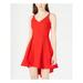 B DARLIN Womens Red Solid Spaghetti Strap V Neck Short Fit + Flare Dress Size 9\10