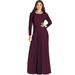 KOH KOH Long Sleeve Modest Fall Winter Elegant Evening Flowy Empire Waist Full Floor Length Cocktail Formal Tall Pleated Maxi Dress Gown Abaya For Women Maroon Wine Red Small US 4-6 NT009