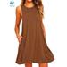 Deago Women's Summer Cotton Sleeveless Beach Dress Casual Swing T-Shirt Pocket Loose Dresses Plus Size (Brown, M)