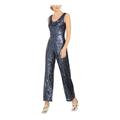 CALVIN KLEIN Womens Blue Sequined Zippered Sleeveless Cowl Neck Straight leg Party Jumpsuit Size 16