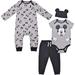 Disney 3 Pack Mickey Mouse Jogger and Onesies Set with Cap, Bodysuit Bundle for Baby, Gray, Size 18M