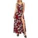 Salezone Women Casual Summer Dresses V Neck Wrap Maxi Floral Print Split Party Dress