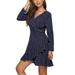 Womens V Neck Long Sleeve Polka Dot A-Line Dress Casual Slim Party Sundress