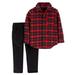 Carters Infant Boys Red & Black Plaid Flannel Button Up Shirt & Pants Set