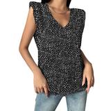 Celmia Women Summer Casual V Neck Sleeveless Loose Printed T-Shirt