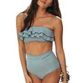 Women High Waisted 12 Piece Bikini Set Bandeau Ruffle Swimsuit Top Striped Bathing Suits