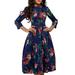 LA HIEBLA Women Floral Print High Waist Dresses Vintage Vestidos Midi Dress