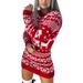 Dewadbow Women Knit Sweaters Dress Collar Slim Fit Mini Dress Xmas Dress