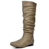 Dream Pairs Women's Platform Knee High Boots Fashion Suede/Pu Flat Pull On Fall Weather Slouchy Knee High Boots Blvd Khaki Size 7
