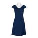 Adrianna Papell V-Neck Cap Sleeve Gathered Front Zipper Back A-Line Crepe Dress-NAVY SATEEN
