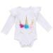 stylesilove Infant Baby Girl Unicorn 3D Ruffle Shoulder Long Sleeve Cotton Bodysuit
