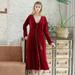 Saient Long Dressing Gown Gold Velvet Solid Color Long-Sleeved Night Dress Womens Robe Sleepwear