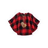 Pudcoco Infant Plaid Cloak Fur Ball Strap Decoration Loose Version Spring Clothes