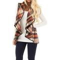 Womens Collar Waistcoat Plaid Jacket Duster Coats Ladies Outwear Loose Cardigan