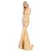 Amelia Couture Womens Champagne Bodycon Long Sleeve Plunge Neckline Dress