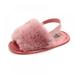 Girls Sandals Toddler, Faux Fur Slides with Elastic Back Strap Flats Shoes for Kids Baby Infant Girls Soft Sole Shoes Plush Sandal