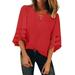 Women Flared Sleeve Tops Casual Criss Cross V-neck Blouse Shirts Summer Loose Tunic Ladies Hollow Out Pullover T-shirt