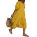 VONDA Women Round Neck Puff Sleeve Loose Casual Solid Cotton Dress