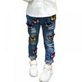 Clearance Newway Kids Baby Girls Stretch Ripped Jeans Cartoon 3D Butterfly Floral Denim Broken Hole Pants Trousers