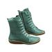 LUXUR Women's Casual Side Zipper Boots Round Toe Platform Heel Full Lace Up Work Ankle Bootie Solid Color Non-Slip Shoes