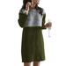 Women's Winter Patchwork Long Sleeve Woolen Jumper Dress Casual Mini Shift Dress