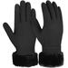Women Winter Warm Gloves, Touch Screen Gloves Thickened Cold Weather Gloves Casual Outdoor Sports Gloves with Short Plush Cuff, Black