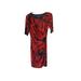 CONNECTED APPAREL Womens Red Floral 3/4 Sleeve Asymmetrical Neckline Knee Length Sheath Evening Dress Size 22W