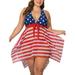 Colisha Women American Flag Two Piece Halter Swimwear Swimdress With Swim Briefs Bottoms Ladies Swimsuit Bathing Suit Push Up Padded Swimming Costumes Tummy Control Bikini Sets Tankini Sets