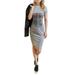 Women's Summer Stretchy Short Sleeve Casual Midi Dress Crew Neck Sundress