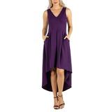 24seven Comfort Apparel Womens Sleeveless Fit N Flare High Low Dress, R0116025, Made in USA