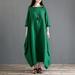 Ethnic Women Dress Solid Cotton Pocket Round Neck 3/4 Sleeve Loose Baggy Vintage Maxi Gown Robe One-Piece