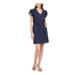 MAISON JULES Womens Navy Polka Dot Short Sleeve V Neck Above The Knee Sheath Dress Size S