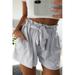 Women's Beach Mid Waist Solid Color Fashion Sashes Cotton Shorts Casual Loose Shorts Waist -Paper-Bag Drawstring Ruffled Tie Front Shorts