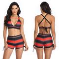 Women's Swimsuit Halter Criss Cross Top with Boyshort Atheletic Two Piece Bathing Suit Swimwear,V-neck Bikini High Waisted Tummy Control Bathing Suit Crop Top Swimsuit, Red Strip S-2XL