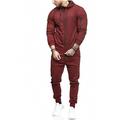 Mens Solid 2 Piece Long Sleeve Zipper Tracksuit Winter Workout Running Pockets Hoodie Athletic Elastic Drawstring Sweatpants