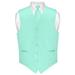 Men's Dress Vest & Skinny NeckTie Solid Aqua Green Color 2.5" Neck Tie Set