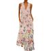 UKAP Maxi Dresses for Women V Neck Butterfly Printed Long Dress With Pockets Summer Beach Kaftan Sundress Ladies Fashion Loose Holiday Dress