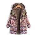 2021 Hot Sale Womens Coat Ladies Long Sleeve Jacket Winter Warm Floral Print Hooded Vintage Overcoat